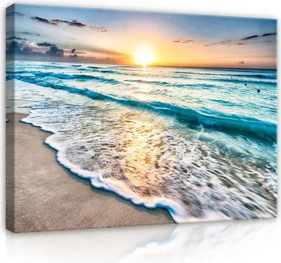 Produktbild von Leinwandbild Strand Meer 100x70 cm XXL Natur Nordsee Landschaft Schlafzimmer Wohnzimmer Canvas Bilder Wandbilder Kunstdruck Wand Bild auf Leinwand Aufhängefertig