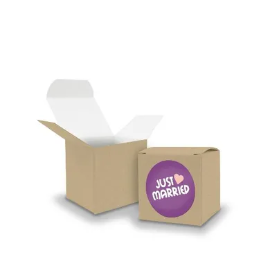 Produktbild von SET JustMarried (Motiv43) 24x Faltschachtel Würfel 5cm BRAUN + Sticker