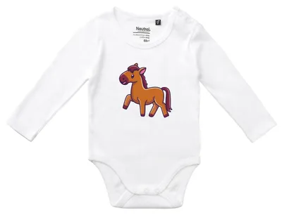 Produktbild von Huuraa Baby Body Pferd Comic 68 White  Baumwolle Fairtrade Langarmbody Geschenkidee