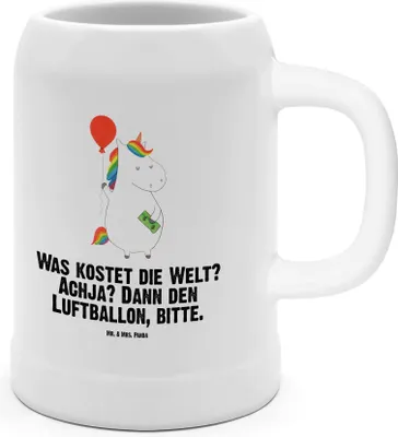 Produktbild von Mr. & Mrs. Panda Humpen Einhorn Luftballon - Weiß - Geschenk, Freude, Steingutkrug, Tonkrug, Seidel, Deko, Geld, Einhörner, Bierbecher, Krug, Unicorn