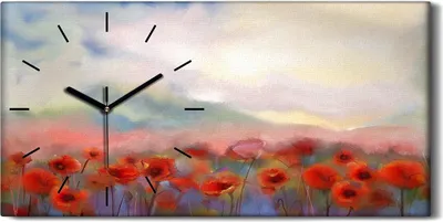 Produktbild von Wandbild Leinwand Bilder mit Uhr 60x30 Malerei Abstrakte Wiese Blumen Mohn - schwarze Hände