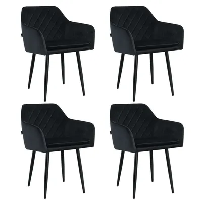 Produktbild von Lina® Noble Esszimmerstühle, 4er Set, Samt, Schwarz - Küchenstuhl, Wohnzimmerstuhl, Design Stuhl mit Armlehnen - Samt Stühle Esszimmer mit schwarzen Metallbeinen