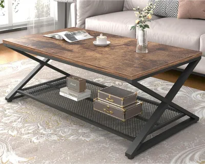 Immagine prodotto di Tavolino rustico con ripiano in rete 2 ripiani legno metallo 119,4 cm