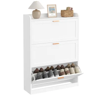Image de Armoire à chaussures AODEMOKO avec 3 portes, modèle étroit, dimensions : 24 x 80 x 121 cm, couleur : blanc
