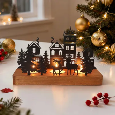 Obrázek produktu pro Držák na svíčky pro adventní svíčky, kovový adventní věnec s dřevěnými držáky