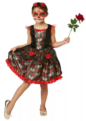 Produktbild von Catrina Kleid - Halloween Kostüm Kinder Mädchen Kindergröße: 140