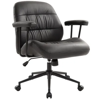 Produktbild von IWMH Bürostuhl, Ergonomisch Drehstuhl mit abnehmbarer Armlehnen, Höhenverstellbar Kunstleder Stuhl für Schreibtisch Schminktisch Homeoffice - Schwarz
