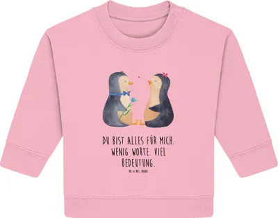 Produktbild von Mr. & Mrs. Panda Organic Baby Pullover Pinguin Pärchen 12. - 18. Monat - Baumwolle Pink - Geschenk, Hochzeitstag, Liebe, Verlobung, Hochzeitsgeschenk, Bullover