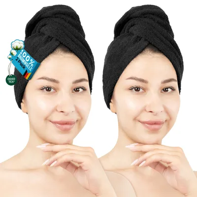 Produktbild von Hammetex Haarturban Damen 2er Set 25x66 cm – 100% Baumwolle, , mit Knopfverschluss