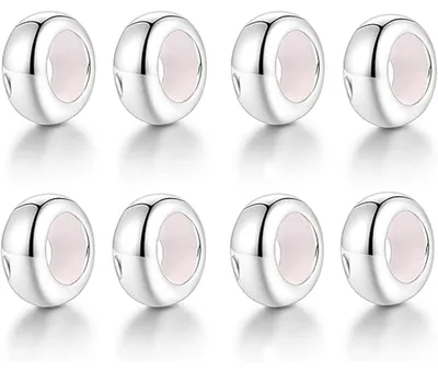 Image de Charm Stopper en argent sterling 925 avec clip en caoutchouc, lot de 8, pour bracelets de perles, charms et séparateurs