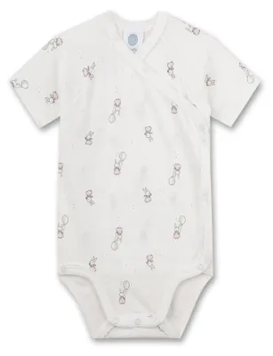 Productafbeelding van Sanetta baby-wikkelbody, meisjes, korte mouwen, wit, met konijntjes | Meisjes-wikkelbody