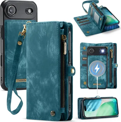 Produktbild von Schutzhülle für iPhone Air, Vintage Multifunktions Lederhülle, Kartenfächer, Reißverschluss Hülle Blau