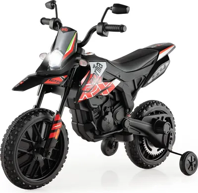 Produktbild von 12V Kinder Elektro Motorrad, 5,5-6 km/h, Aprilia Kindermotorrad mit Stützrädern & Musik & Scheinwerfer, Elektromotorrad für Kinder ab 3 Jahren, bis 30kg belastbar (Rot)