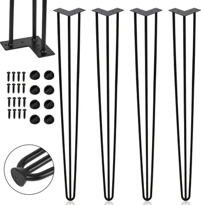 Immagine prodotto di Aopunly 4x 61cm gambe a forcina per tavolo gambe a forcina 3 staffe telaio tavolo fai da te tavolo pattini tavolo da pranzo nero