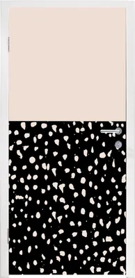 Produktbild von MuchoWow® Türtapete Selbstklebende Türfolie Polka dots - Beige - Schwarz 85x205 cm Türposter Türaufkleber Klebefolie Türklebefolie - Türverzierung - Türen Dekoration - Plakaten