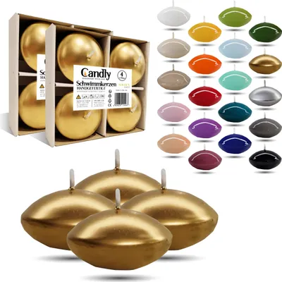 Produktbild von CANDLY HANDMADE© 4x Groß Schwimmkerzen Premium Ø 70mm | Valentinstag, Ostern, Weihnachten, Dekoration, Candles, Kerzen für Damen (Golden)