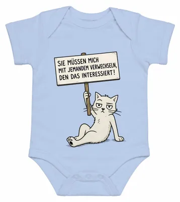 Productafbeelding van "U moet me met iemand anders verwarren," kattenstatement, sarcastisch, babyromper, lichtblauw, maat 6/12