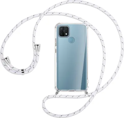 Produktbild von Handykette Backcover-Schutzhülle mit Band (Metall silberfarben) für Oppo A15 - weiß/grau