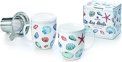 Produktbild von Kräuterteetasse Sea Shells New Bone China, 3-teilig mit Edelstahlsieb, 0,25 l