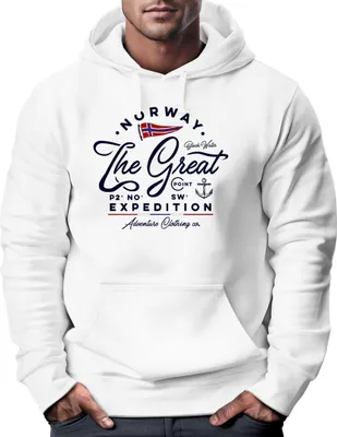 Produktbild von Hoodie Herren Norwegen The Great Expedition Outdoor Adventure Print Kapuzen-Pullover Männer Fashion Streetstyle Neverless® weiß XL