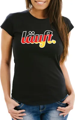 Produktbild von Damen WM-Shirt Läuft - Deutschland Fußball Fan-Shirt schwarz S