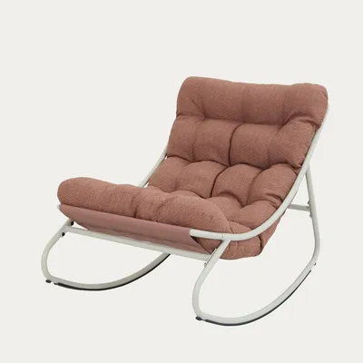 Zdjęcie produktu dla HOMLA TIVOLI – beżowy fotel bujany z ceglastoczerwonymi poduszkami, 65 x 102 x 75,5 cm