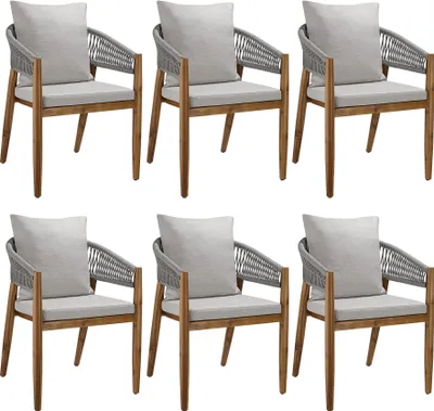 Image de Chaise de jardin MANACOR au design corde - grège, Lot de 6