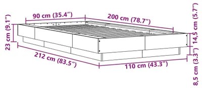 Produktbild von vidaXL Bettgestell mit LED Braun Eichen-Optik 90x200 cm Holzwerkstoff