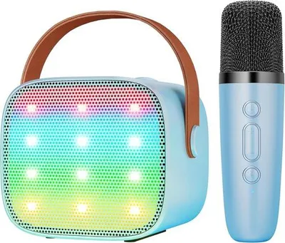 Immagine prodotto di Macchina per karaoke per bambini, blu, portatile, Bluetooth, MP3