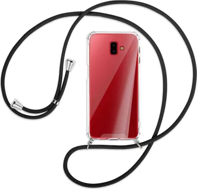 Produktbild von Handykette Backcover-Schutzhülle mit Band (Metall silberfarben) für Samsung Galaxy J6 Plus - schwarz