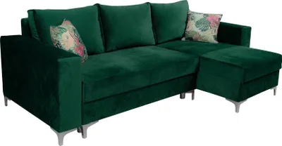 Produktbild von MEBLINI Schlafcouch mit Bettkasten - Kleines Ecksofa mit Schlaffunktion - Sofa mit Relaxfunktion und Kissen - Kleine Couch L-Form - Eckcouch - MASSIMO - 236x145x86cm - Grün Samt