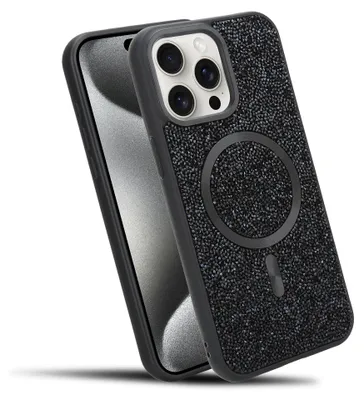 Produktbild von Cadorabo Hülle für Apple iPhone 15 PRO MAX Hülle Glitzer kompatibel mit MagSafe in SCHWARZ magnetische Handyhülle Sparkle Diamond für Apple iPhone 15 PRO MAX stoßfeste Diamant Crystal Schutzhülle mit Magnetkraft