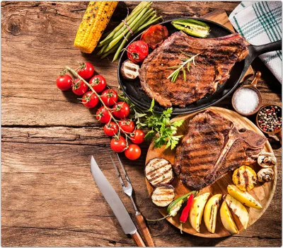 Produktbild von Spritzschutz Herdabdeckplatte Schneidebrett aus Glas Fleisch und Gemüse 1-Teilig (60x52cm)
