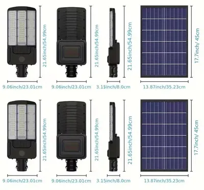 Zdjęcie produktu dla Lampa solarna - latarnia solarna uliczna - 5000 W - zestaw 2 sztuk - czujnik ruchu - LED - IP65 - aluminium