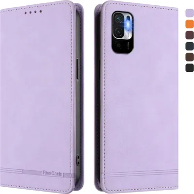Produktbild von Hülle für Xiaomi Poco M3 Pro/ Redmi Note 10 5G, Retro Kunstleder Ständer Klapphülle mit Kartenfächer und Magnetische Violett