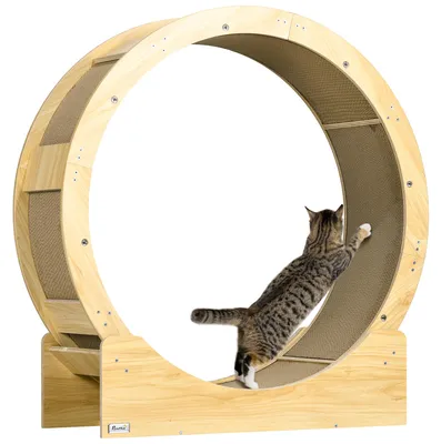 Produktbild von Katzenlaufrad 91 cm Katzenrad 91 cm mit Bremse, Kratzbrett, Eiche