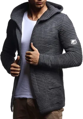 Produktbild von Strickjacke für Herren mit Kapuze und Reißverschluss, Anthrazitfarben, 100%.Polyacryl