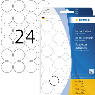 Obrázok produktu pre Viacúčelové etikety HERMA biele 25 mm okrúhly papier 768 ks.
