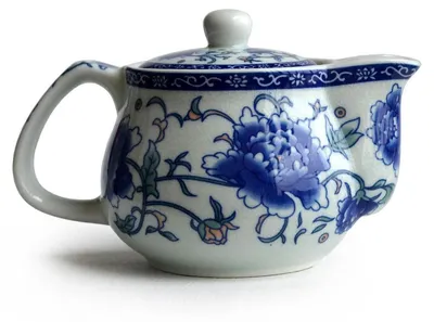 Image de Théière en porcelaine de 266 ml, avec infuseur, bleu et blanc