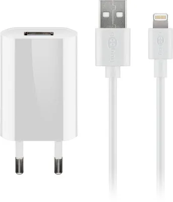 Produktbild von Goobay Apple Lightning Ladeset 1 A, Netzteil mit Apple Lightning Kabel 1m (Weiß)