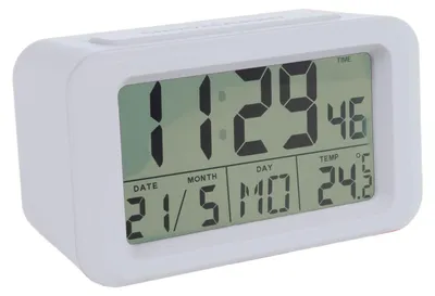 Digitale LED-Wanduhr mit Datum, Temperatur, 2 Weckern, Schlummerfunktion, Weiß