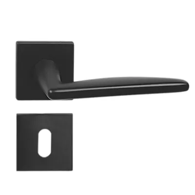 Produktbild von DOMINO Türgriff Drückergarnitur BB-Buntbart Set | quadratische Rosette | Türklinke für Zimmertür, Bürotür, Kellertür & Innentür | Türbeschläge aus Znal |Schwarz Türdrückergarnitur |EASY QR SLIM BLACK