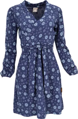 Produktbild von Minikleid in Wickeloptik aus Baumwolle, Bedrucktes Kleid mit Langen Ärmeln - Blau, Damen, Baumwolle(Bio), Größe: L
