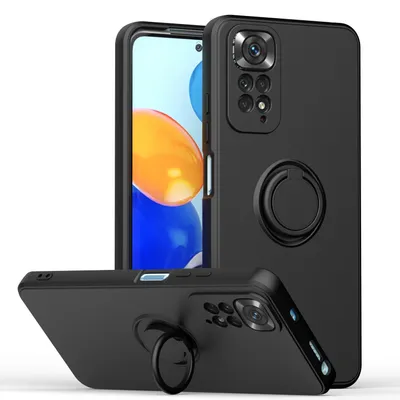 Obrázek produktu pro Redmi Note 11 Pouzdro, s prstencovým držákem a stojánkem, odolné proti poškrábání, měkký silikon pouzdro pro Xiaomi Redmi Note 11 / Note 11S černé