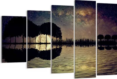 Produktbild von Bild auf Leinwand - Leinwandbild - See Nacht Wasser - 150x100cm - Wand Bild - Wanddeko - Leinwanddruck - Bilder - Kunstdruck - Wanddekoration - Leinwand bilder - Wandkunst - EG150x100-3753