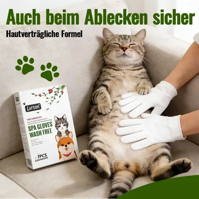 Produktbild von 7-teiliges Pflegetuch-Handschuh Set für Hunde und Katzen Ohne Ausspülen Reinigungshandschuhe mit Kamelienextrakt zur Fellpflege