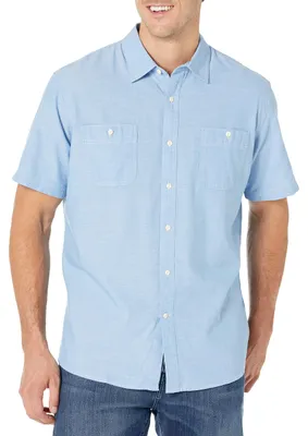 Zdjęcie produktu dla Koszulka męska Essentials o regularnym kroju, krótki rękaw, materiał chambray, kolor: jasnoniebieski