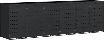Zdjęcie produktu dla vidaXL Kosz na śmieci na kółkach na 6 pojemników czarny 408 x 77,5 x 121,5 cm