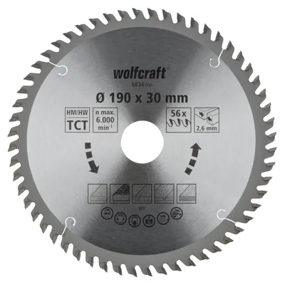 Produktbild von Wolfcraft Kreissägeblatt 190 x 30 mm 56 Zähne Hartmetall
