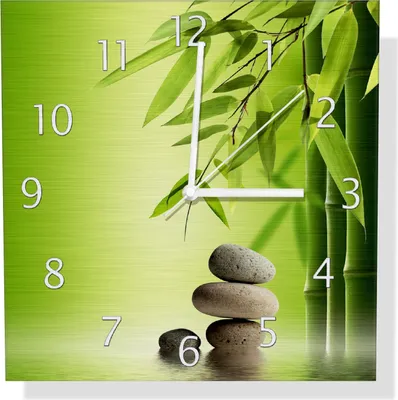 Produktbild von Wallario Design Wanduhr Steinstapel im Grünen aus Aluverbund, Größe 30 x 30 cm